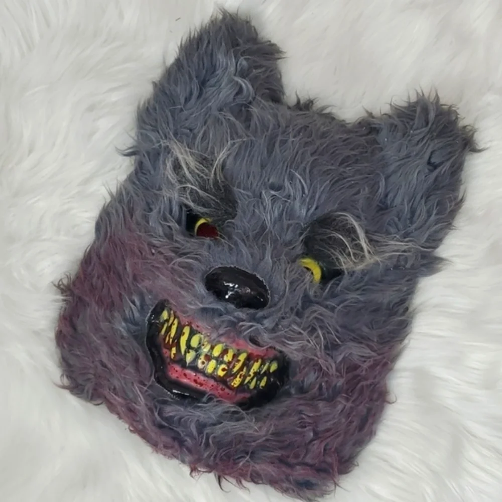 Vintage Y2K Wolf Werewolf Plastic Faux Fur Mask Unisex Halloween Costume Cosplay